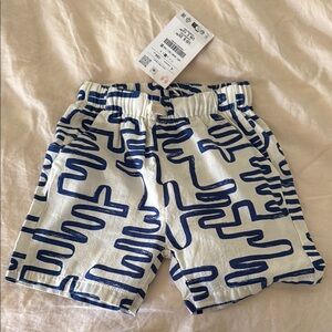 Zara Blue and White Geometric Pattern Shorts